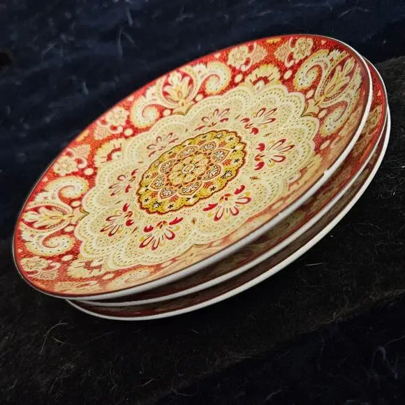 222 Fifth Lyria Saffron 6.5" Bread & Butter Plates Set of 3 Red Yellow - Picture 5 of 7